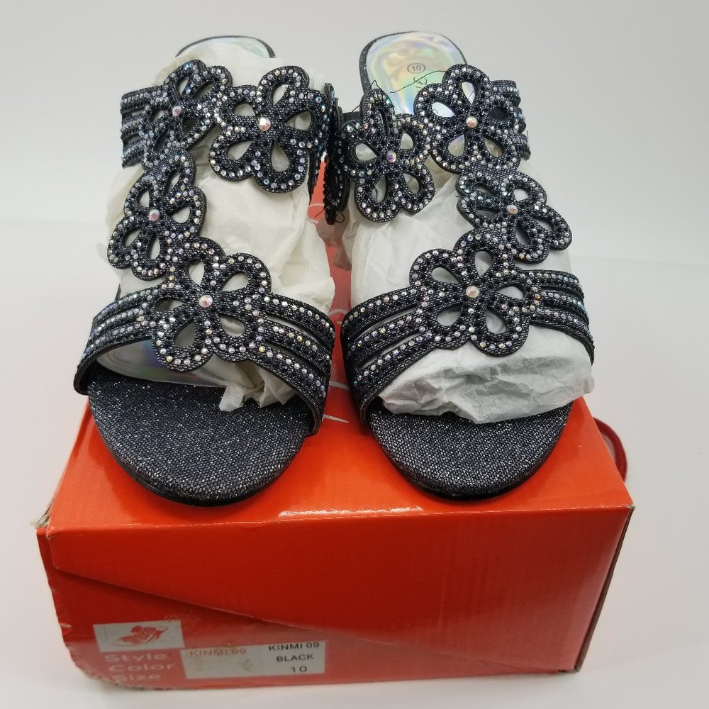 First Sight Kinmi 09 Black Silver Flower 3" Heels